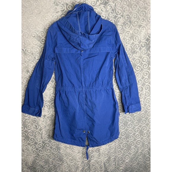 VTG J.Crew XS Blue Hooded‎ Cargo Utility Anorak Jacket Drawstring Waist Pockets - Picture 8 of 8